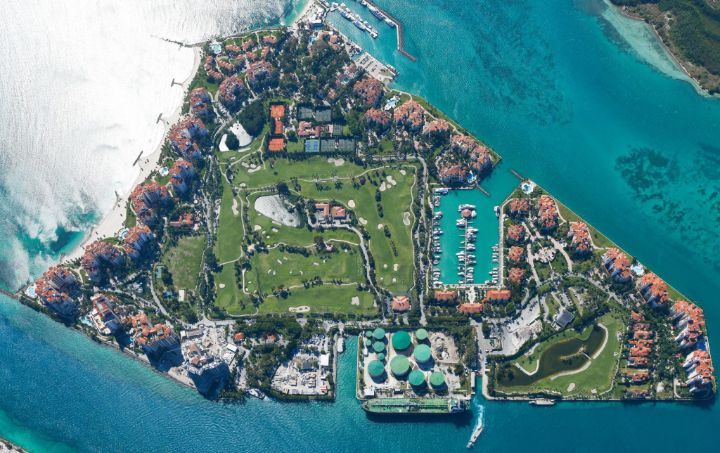 Aerial view of Fisher Island Florida neighborhood