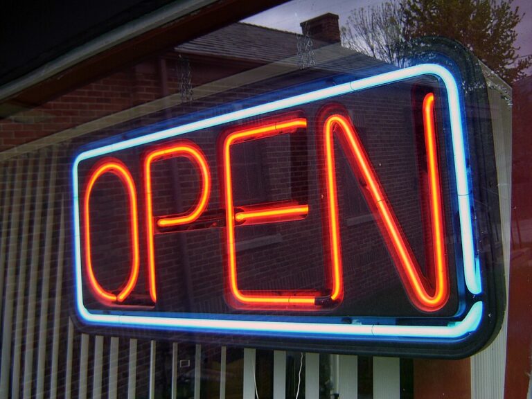 Neon open sign in a business window